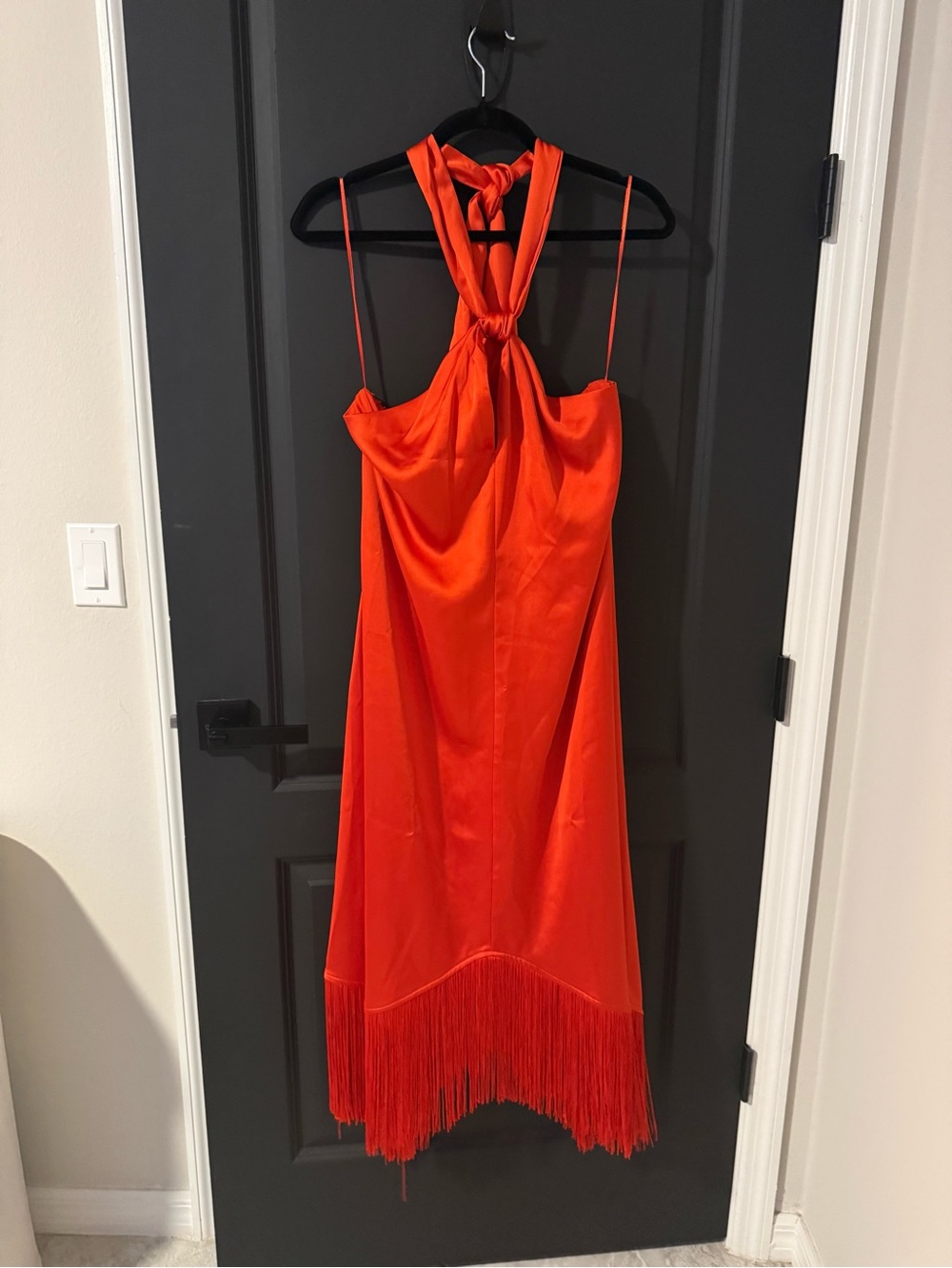INC International Concepts Orange Red Halter Fringe Midi Dress